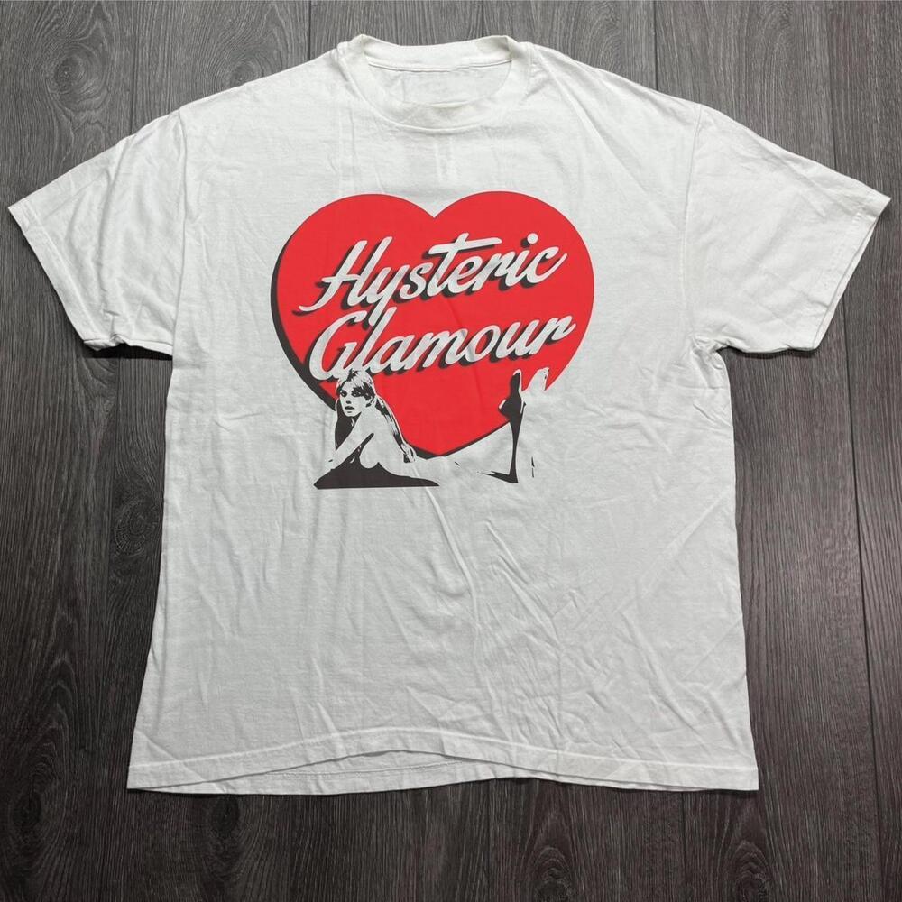 Hysteric Glamour White Tee with Red Heart and Black Silhouette